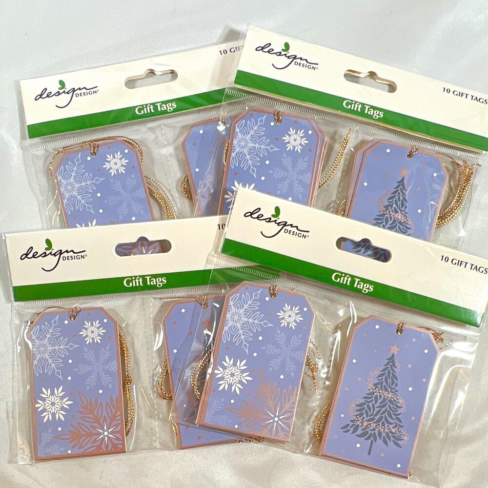 Design Design Christmas Gift Tags Blue Snowflake & Tree Gold String lot of 40